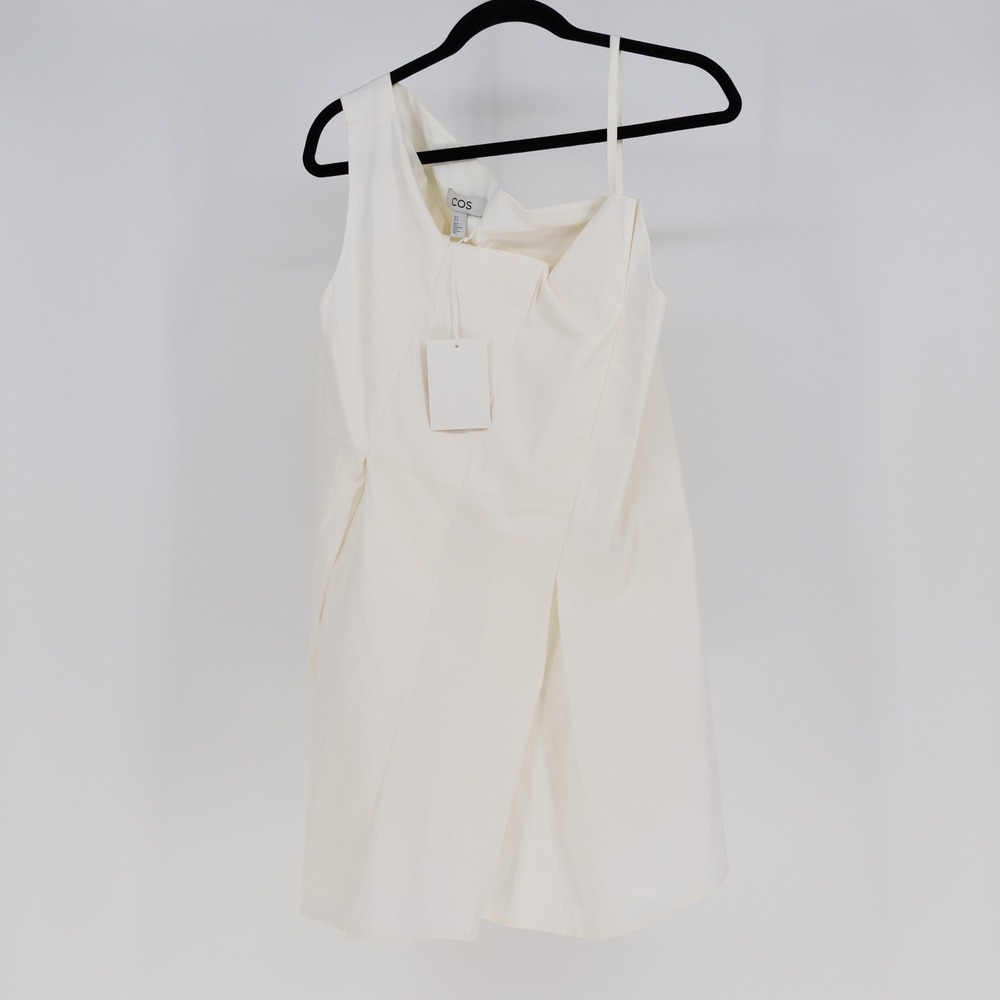 NEW COS Women's Cotton Poplin Asymmetric Strap Mini Dress White 12